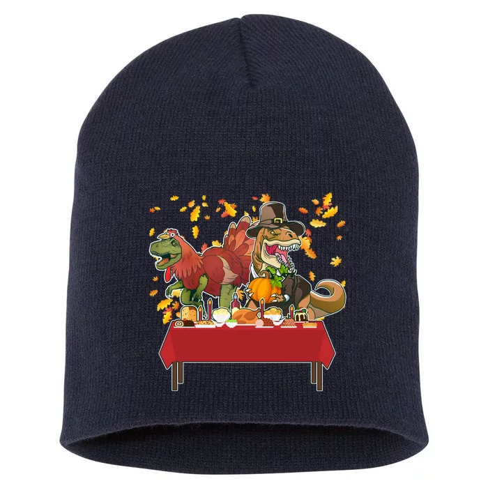 Turkey Pilgrim Dinosaurs T-Rex Funny Thanksgiving Short Acrylic Beanie