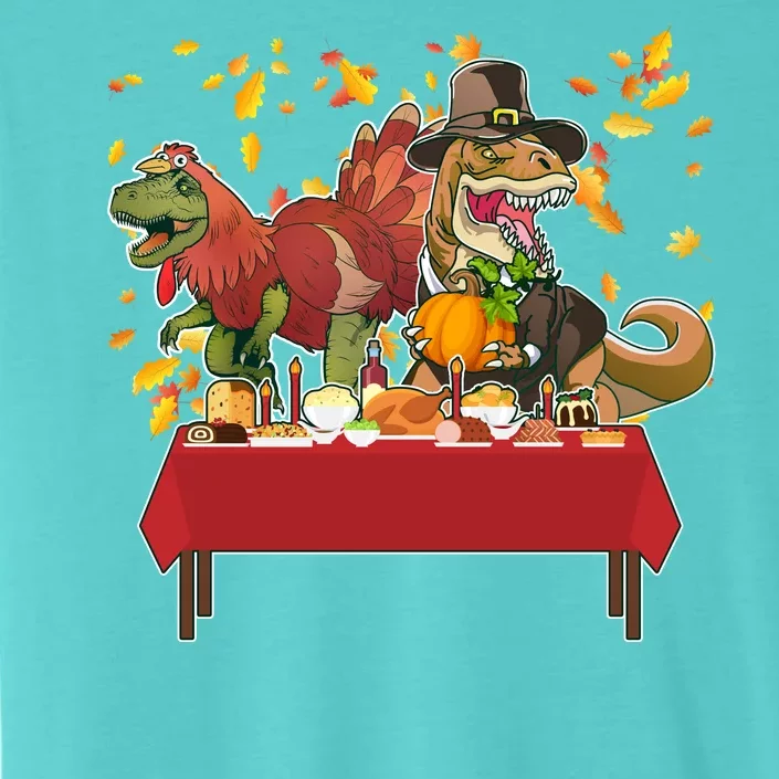 Turkey Pilgrim Dinosaurs T-Rex Funny Thanksgiving ChromaSoft Performance T-Shirt