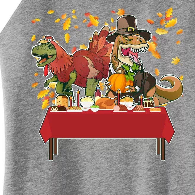 Turkey Pilgrim Dinosaurs T-Rex Funny Thanksgiving Women’s Perfect Tri Rocker Tank