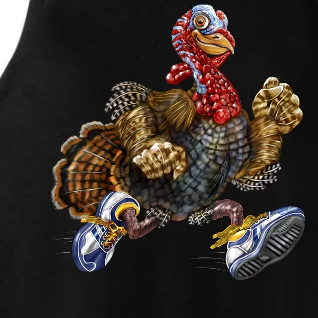 Turkey Running In Action Thanksgiving Ladies Tri-Blend Wicking Tank