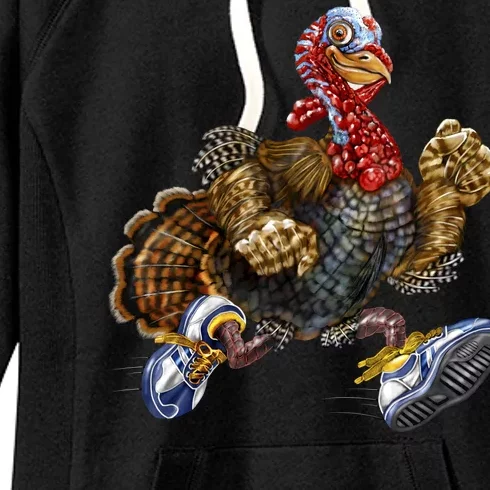 Turkey Running In Action Thanksgiving Women's Fleece Hoodie