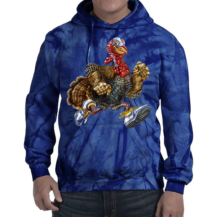 Turkey Running In Action Thanksgiving Tie Dye Hoodie