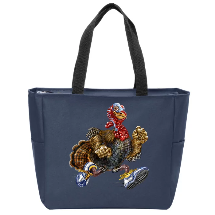 Turkey Running In Action Thanksgiving Zip Tote Bag