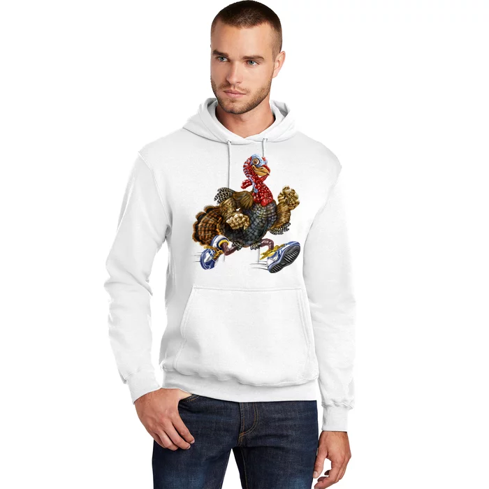 Turkey Running In Action Thanksgiving Hoodie