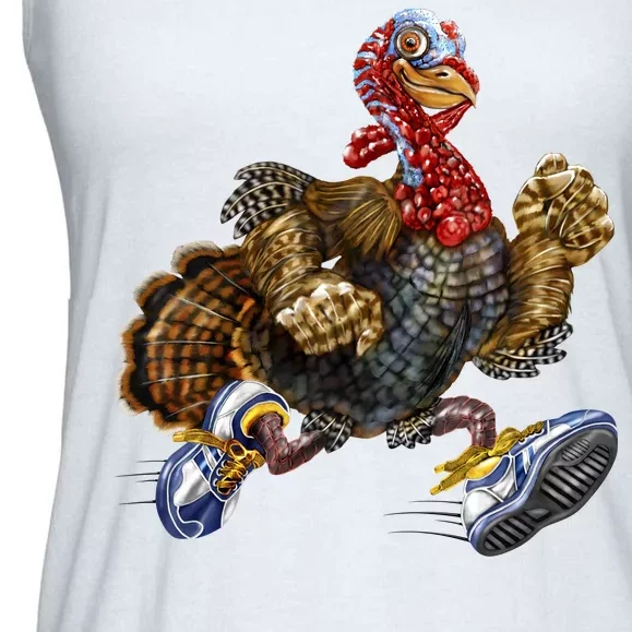 Turkey Running In Action Thanksgiving Ladies Essential Flowy Tank