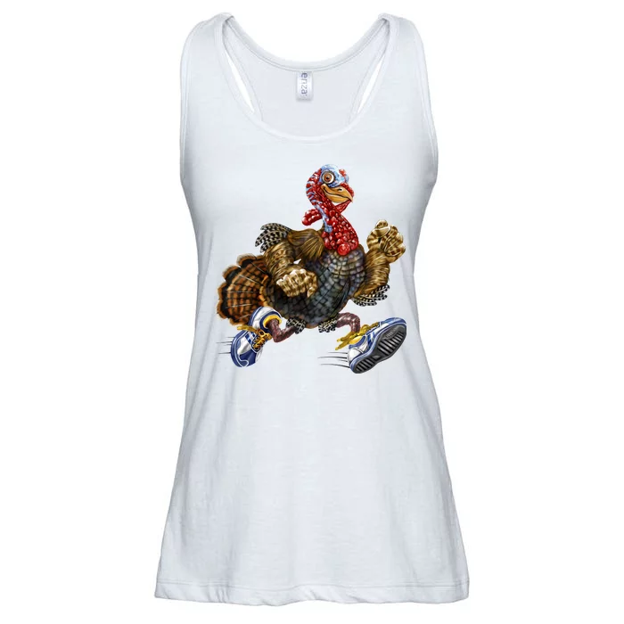 Turkey Running In Action Thanksgiving Ladies Essential Flowy Tank