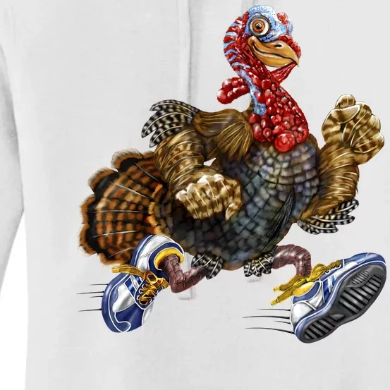 Turkey Running In Action Thanksgiving Women's Pullover Hoodie