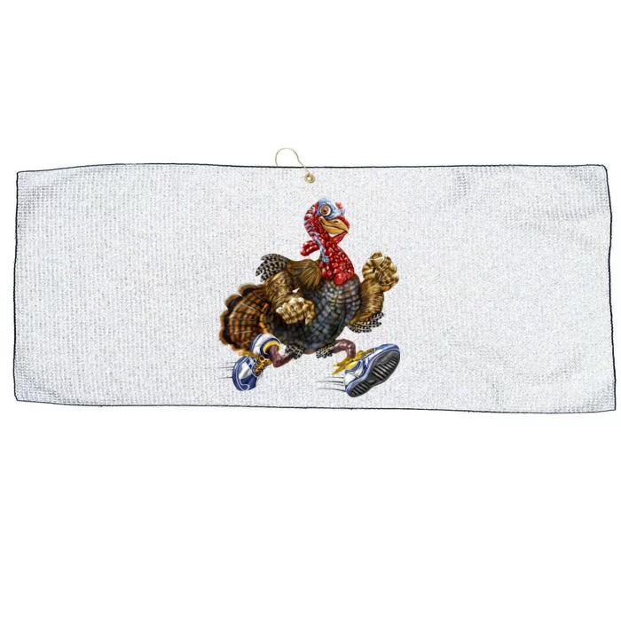 Turkey Running In Action Thanksgiving Large Microfiber Waffle Golf Towel