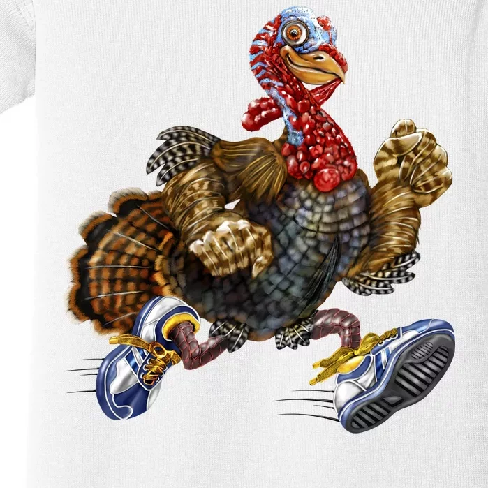 Turkey Running In Action Thanksgiving Baby Bodysuit