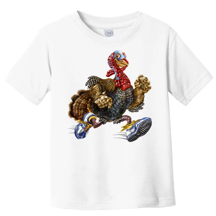 Turkey Running In Action Thanksgiving Toddler T-Shirt