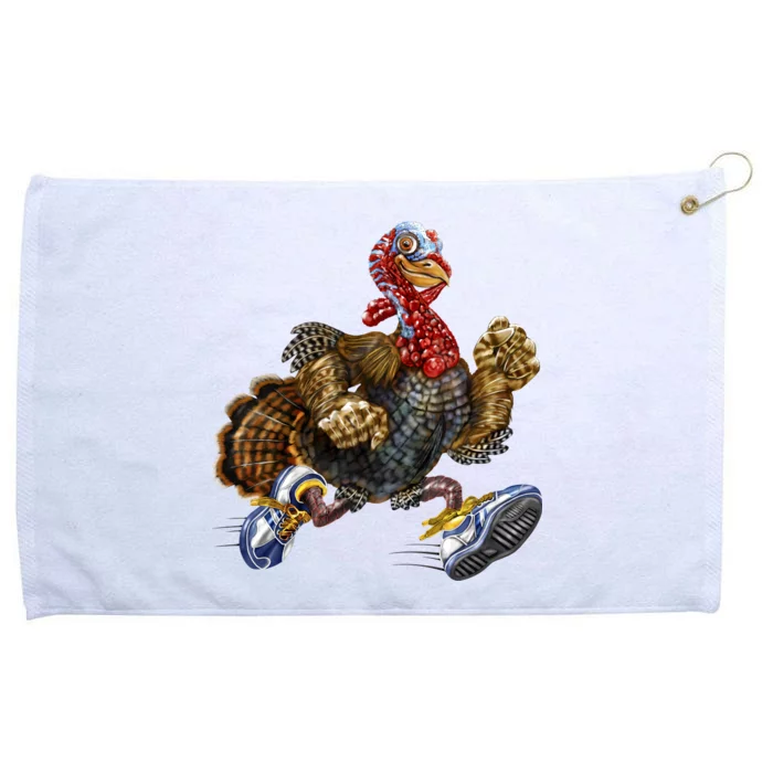 Turkey Running In Action Thanksgiving Grommeted Golf Towel