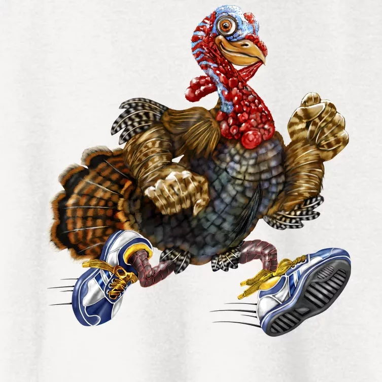 Turkey Running In Action Thanksgiving Women's Crop Top Tee