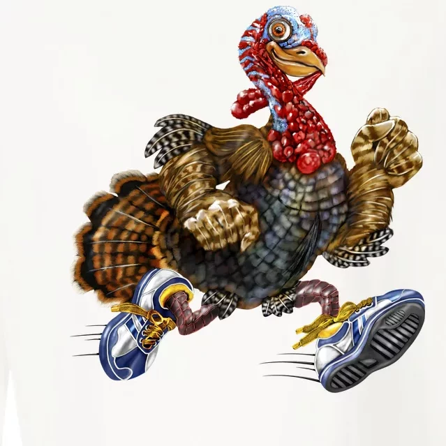 Turkey Running In Action Thanksgiving Cropped Pullover Crew