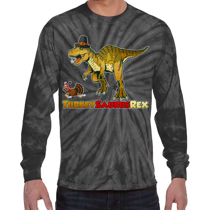 Turkeysaurus Rex T-Rex Thanksgiving Tie-Dye Long Sleeve Shirt