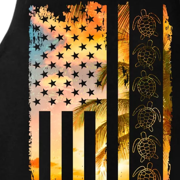 Turtle Sunset Beach Flag Ladies Tri-Blend Wicking Tank