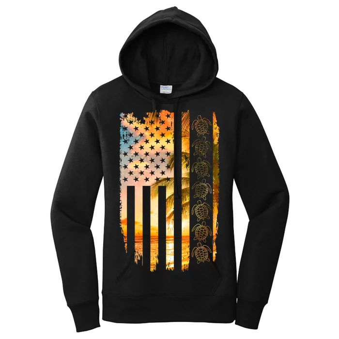 Turtle Sunset Beach Flag Women's Pullover Hoodie