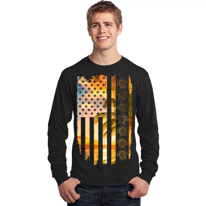 Turtle Sunset Beach Flag Tall Long Sleeve T-Shirt