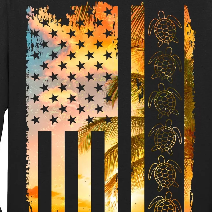 Turtle Sunset Beach Flag Tall Long Sleeve T-Shirt