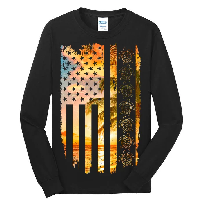 Turtle Sunset Beach Flag Tall Long Sleeve T-Shirt