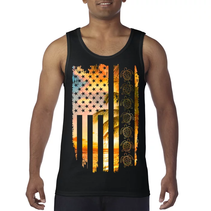 Turtle Sunset Beach Flag Tank Top