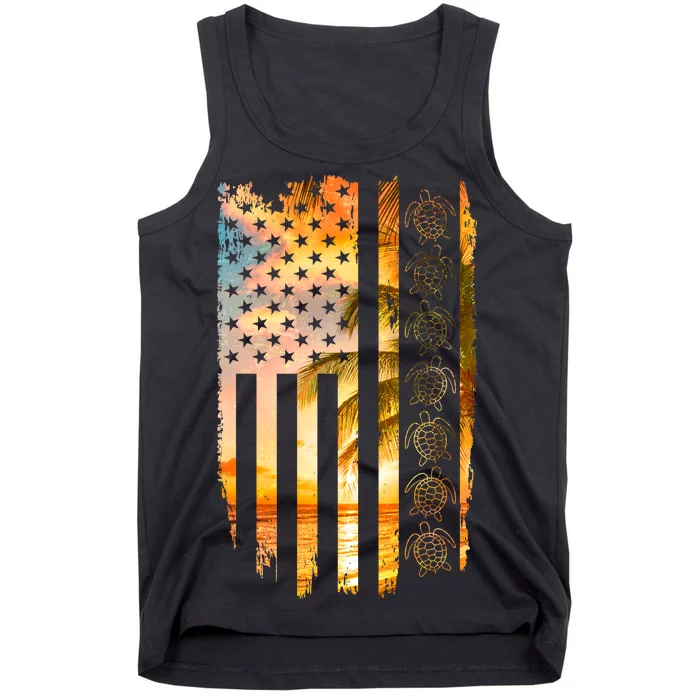 Turtle Sunset Beach Flag Tank Top