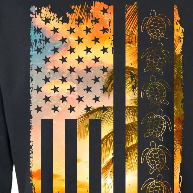 Turtle Sunset Beach Flag Cropped Pullover Crew