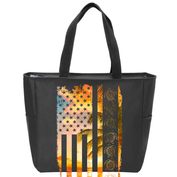 Turtle Sunset Beach Flag Zip Tote Bag