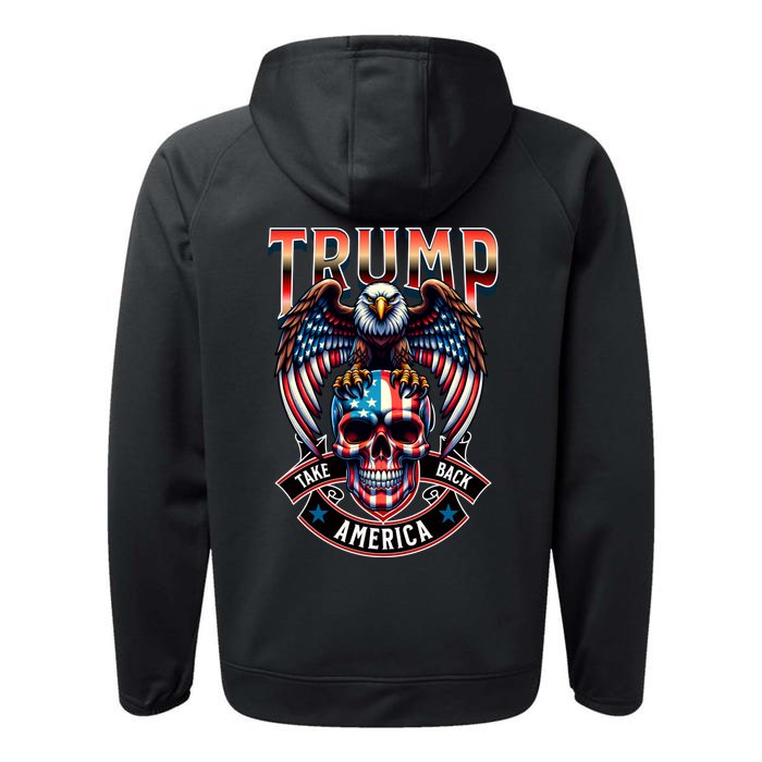 Trump Usa Skull Eagle Front And Back Logo Front & Back Performance Fleece Hoodie