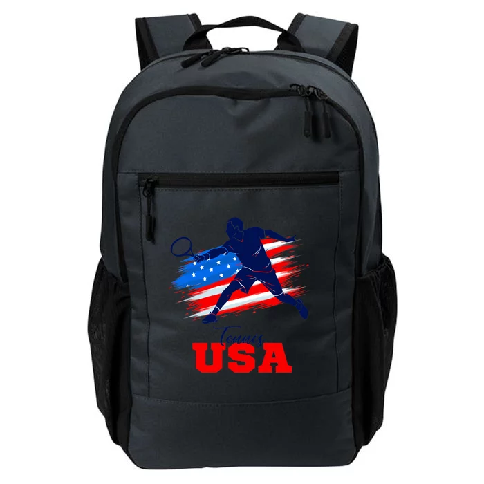 Tennis USA Support Team American Flag Tennis Sports Lover Premium Daily Commute Backpack