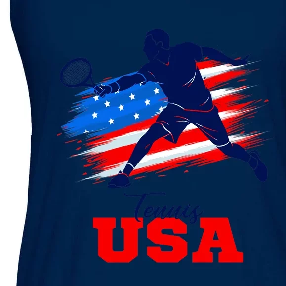 Tennis USA Support Team American Flag Tennis Sports Lover Premium Ladies Essential Flowy Tank