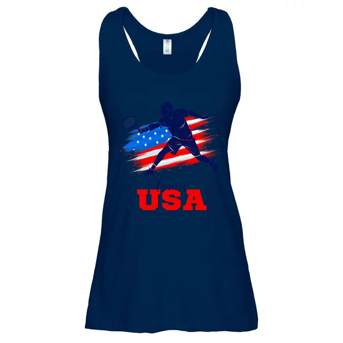 Tennis USA Support Team American Flag Tennis Sports Lover Premium Ladies Essential Flowy Tank