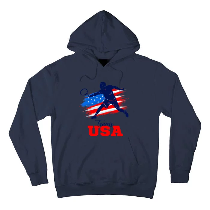 Tennis USA Support Team American Flag Tennis Sports Lover Premium Tall Hoodie