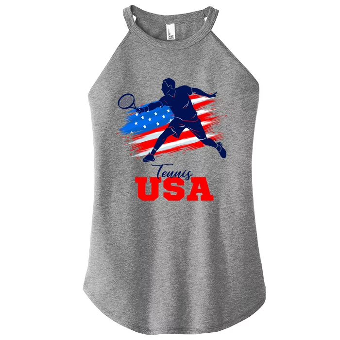 Tennis USA Support Team American Flag Tennis Sports Lover Premium Women’s Perfect Tri Rocker Tank