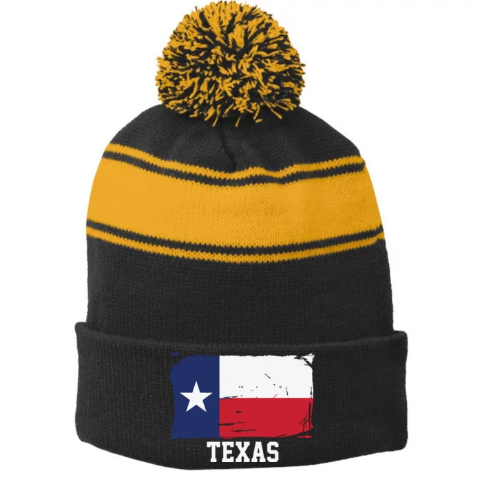 Texas United States Vintage Distressed Flag Stripe Pom Pom Beanie