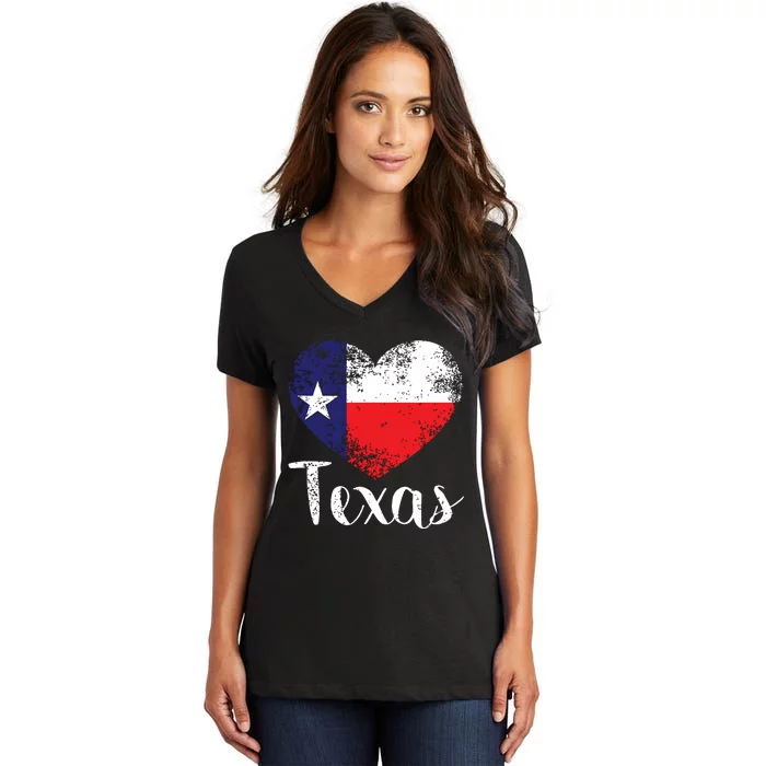 Texas United States Vintage State Flag In Heart Women's V-Neck T-Shirt