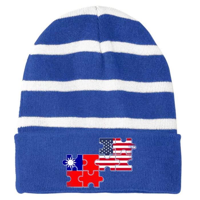 Taiwan Usa Taiwanese American Flag Gift Striped Beanie with Solid Band