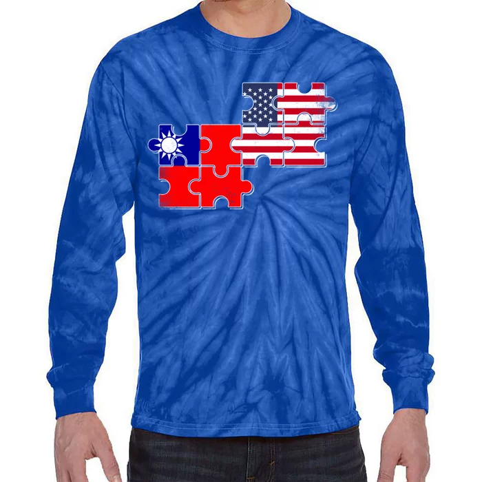 Taiwan Usa Taiwanese American Flag Gift Tie-Dye Long Sleeve Shirt