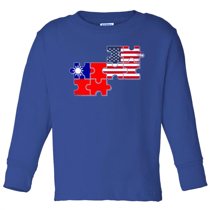 Taiwan Usa Taiwanese American Flag Gift Toddler Long Sleeve Shirt