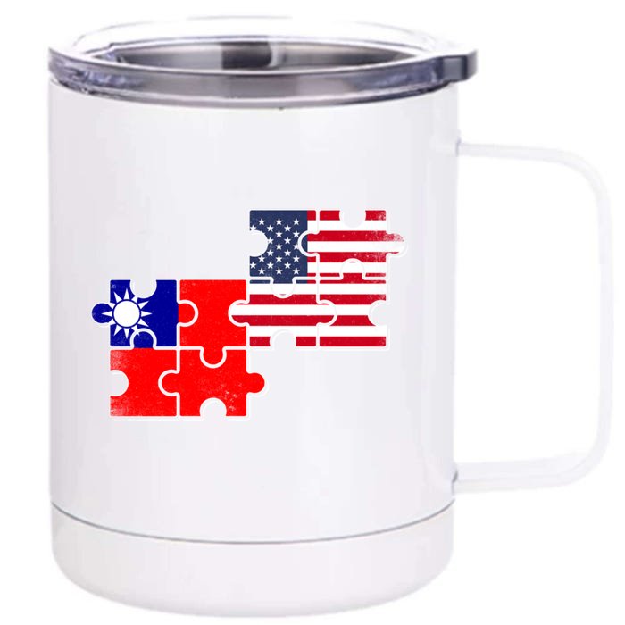 Taiwan Usa Taiwanese American Flag Gift Front & Back 12oz Stainless Steel Tumbler Cup