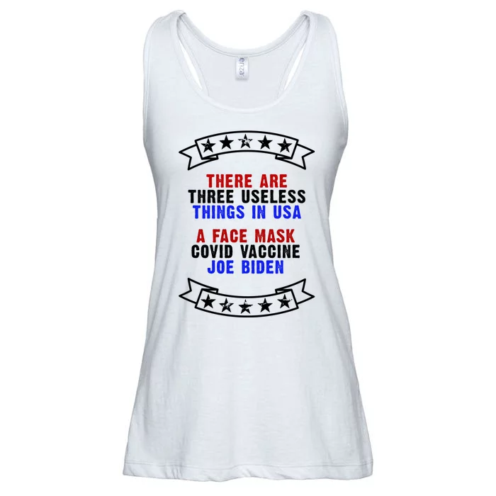 Three Useless Things In USA Face Vaccine Joe Biden Ladies Essential Flowy Tank