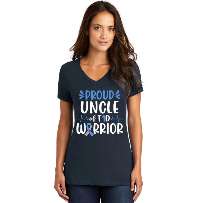 T1D Uncle Type 1 Diabetes Awareness Gift Women's V-Neck T-Shirt