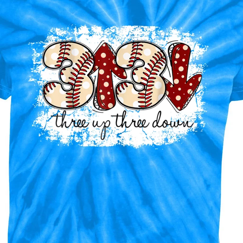 Three Up Three Down Baseball Game Day Groovy Baseball Lover Gift Kids Tie-Dye T-Shirt