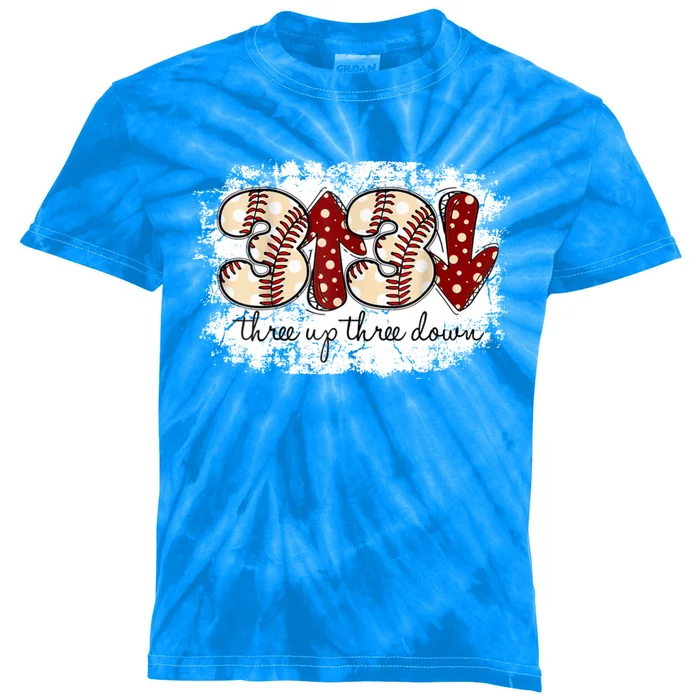 Three Up Three Down Baseball Game Day Groovy Baseball Lover Gift Kids Tie-Dye T-Shirt