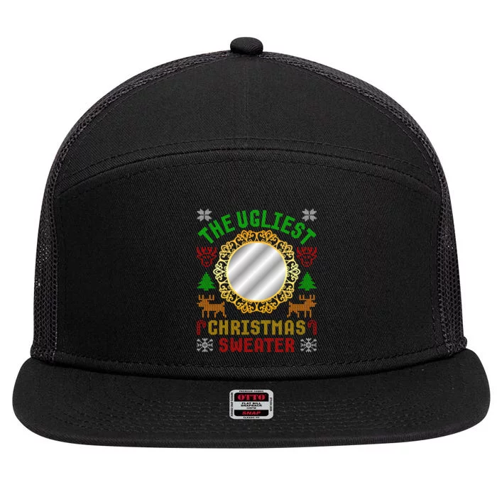 The Ugliest Ugly Christmas Sweater With Mirror Funny Xmas 7 Panel Mesh Trucker Snapback Hat