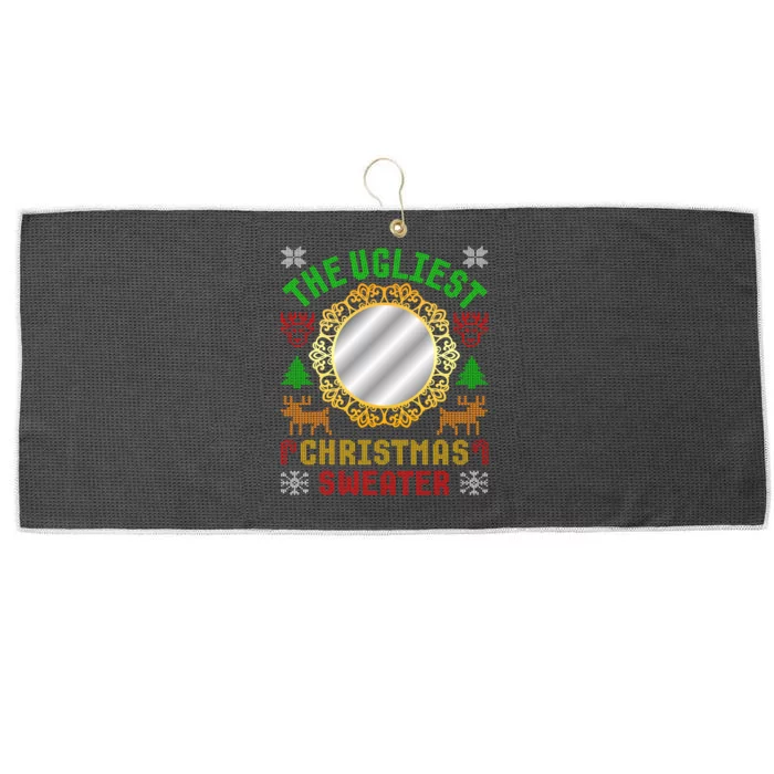 The Ugliest Ugly Christmas Sweater With Mirror Funny Xmas Large Microfiber Waffle Golf Towel