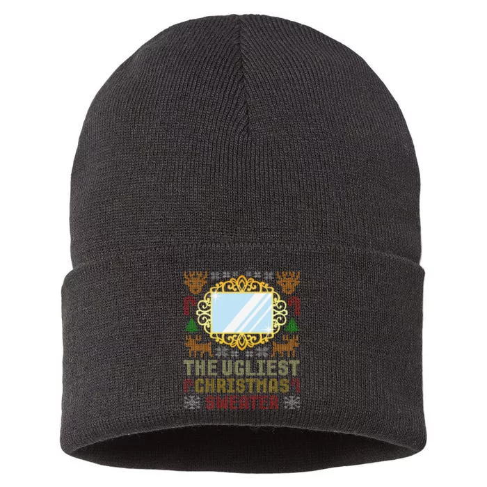 The Ugliest Ugly Christmas Sweater With Mirror Funny Xmas Sustainable Knit Beanie