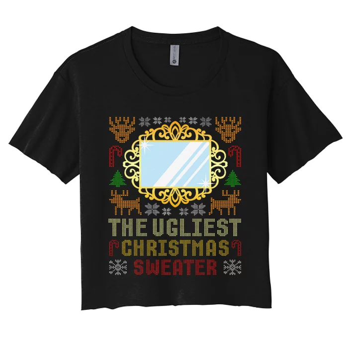 The Ugliest Ugly Christmas Sweater With Mirror Funny Xmas Women's Crop Top Tee