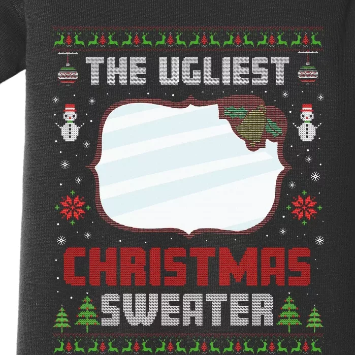 The Ugliest Ugly Christmas Sweater With Mirror Funny Xmas Baby Bodysuit