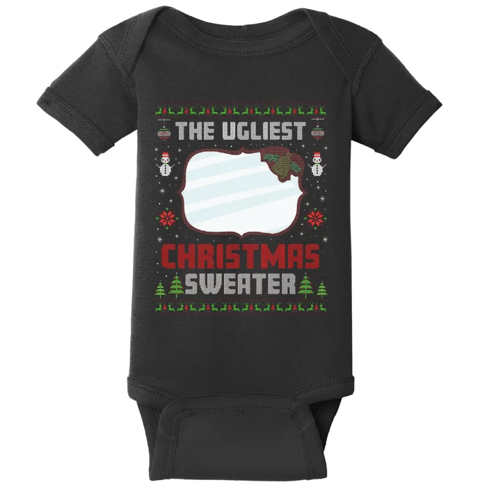 The Ugliest Ugly Christmas Sweater With Mirror Funny Xmas Baby Bodysuit