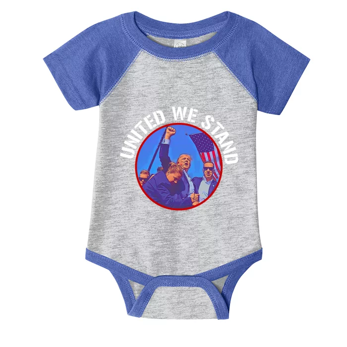 Trump United We Stand Trump Never Surrender Gift Infant Baby Jersey Bodysuit